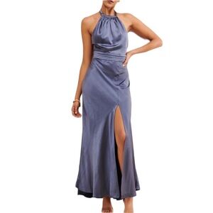 Keepsake The Label Gray Blue Halter Maxi Dress Size 8